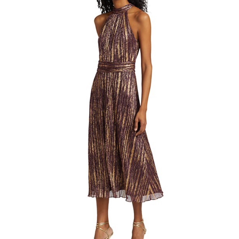 ML Monique Lhuillier Sleeveless Halterneck Lurex Midi Dress - Size 4